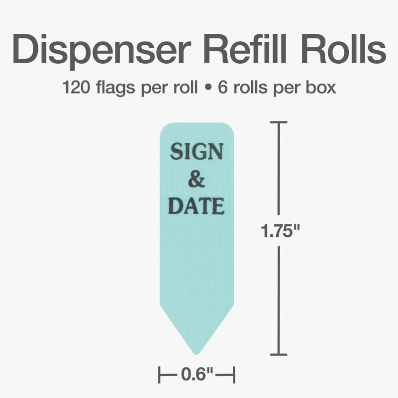 Redi-Tag Arrow Message Flag Refills, Please Sign & Date, Mint, Reversible Flags, 120 Per Roll, 6 Rolls, 720 Flags Total, 1-3/4" x 9/16" (B91401) - Image 2